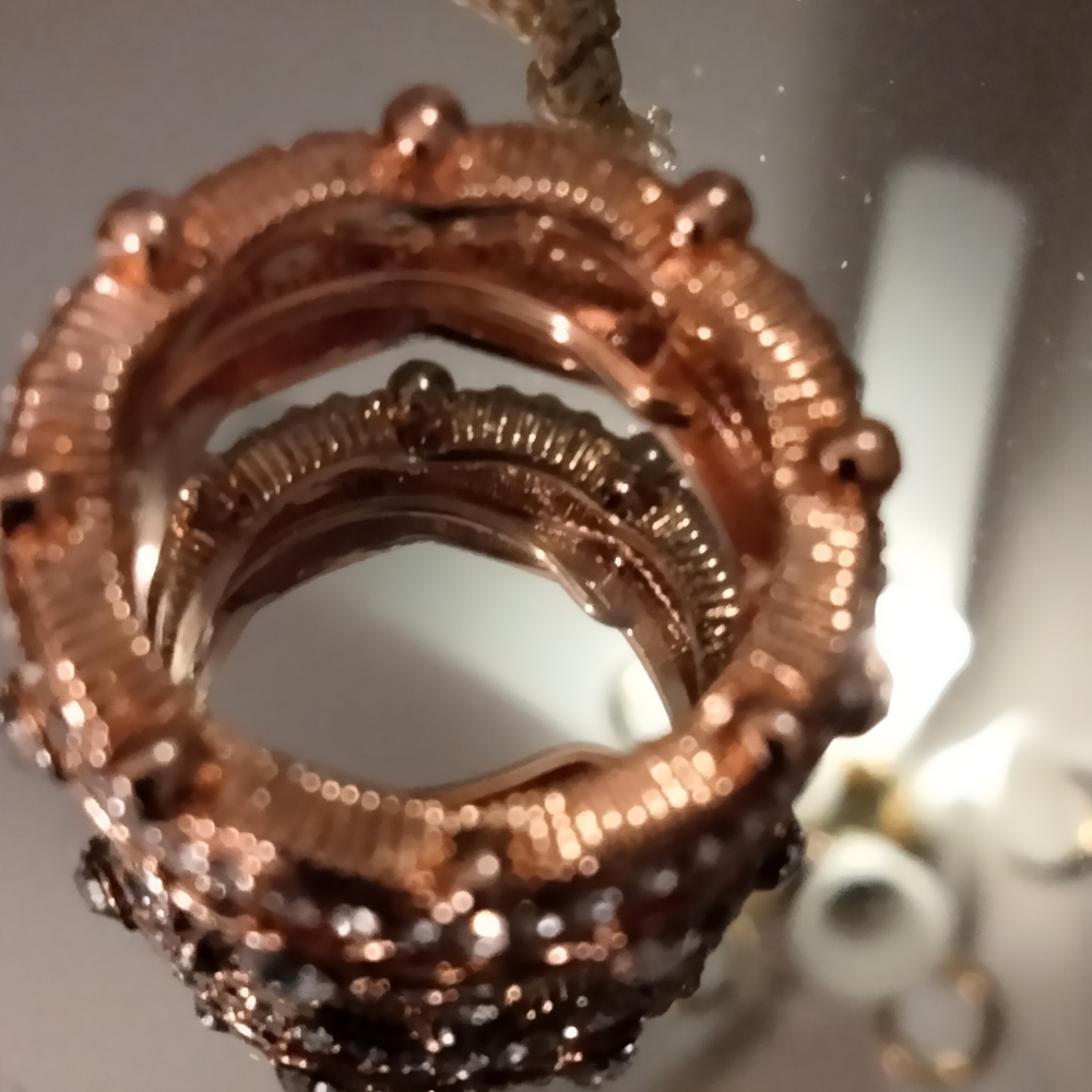 Ring Cocktail Eternity Rose Gold Pave Vermeil Two Rows Crystal - Picture 7 of 11